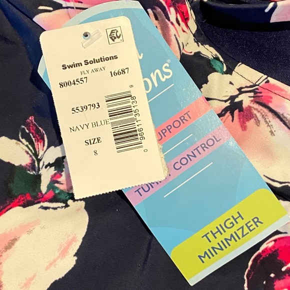 NWT Swim Solutions Modest Swim Suit Dress Thigh Minimizer Blue Floral Sz 10 - Picture 5 of 7